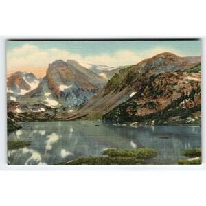 Lake Isabel and Glaciers Mountains Colorado Linen Postcard Vintage Post Card